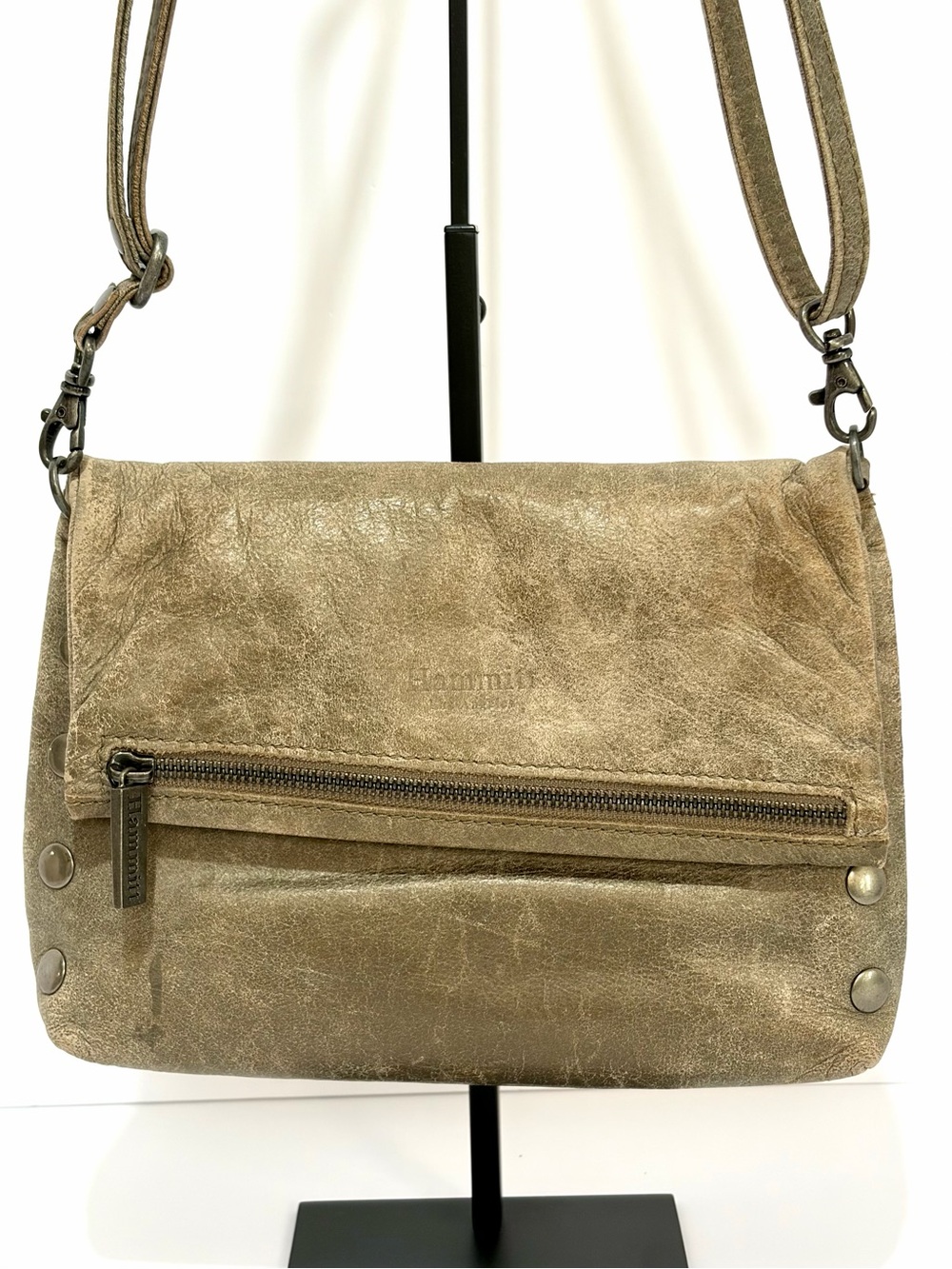 Hammitt VIP Medium In Grey Distressed Leather With Brushed Silver